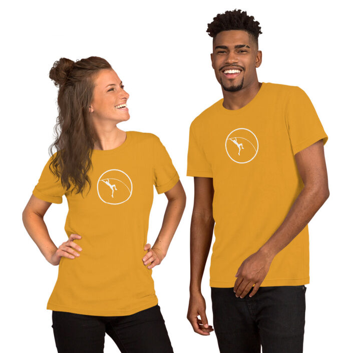 Unisex Staple T Shirt Mustard Front | RISE Pole Vault Product